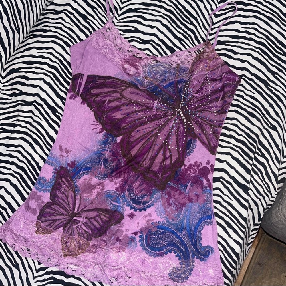 butterfly lace trim cami tank top